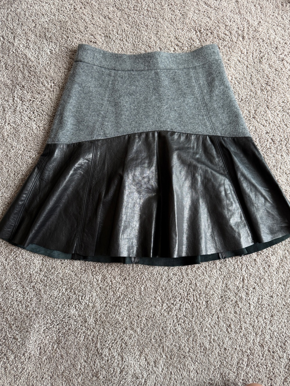 Club Monaco Gray Knit and Black Faux Leather wool Flared Skirt